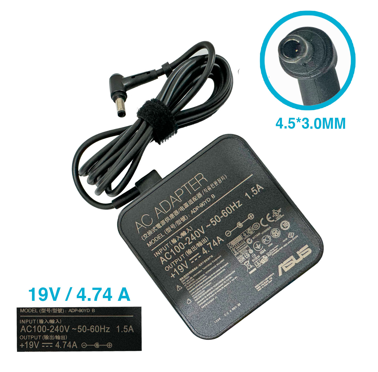 Cargador Original Laptop Asus 19v 4.74a Conector 4.5 3.0mm pin central