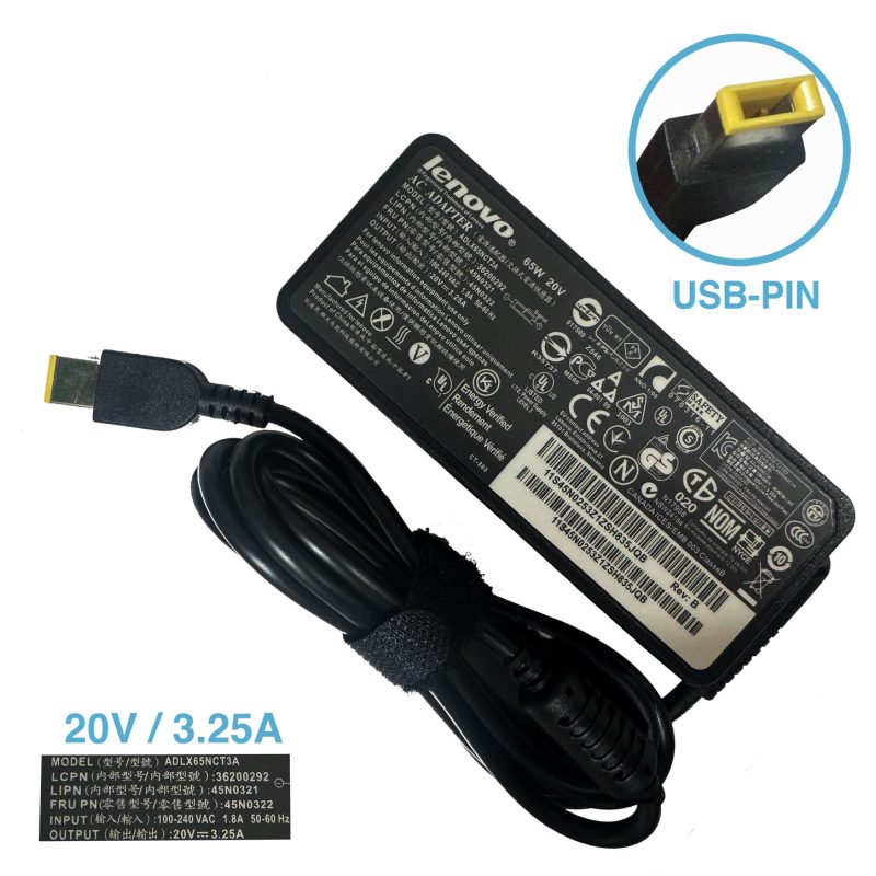 Cargador Original Laptop Lenovo 20v 3.25a Punta Rectangular